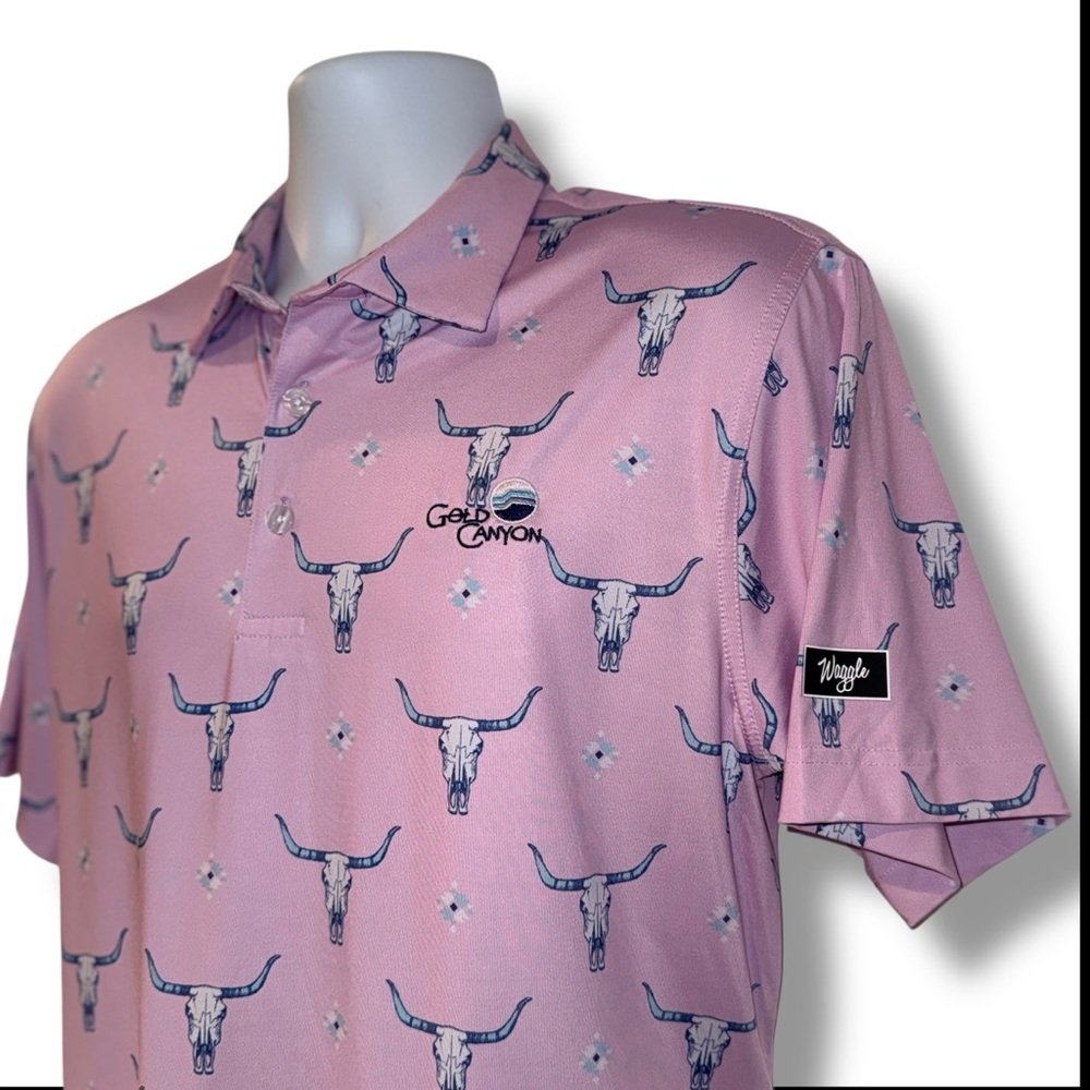 Waggle Golf Pink Longhorn Polo Shirt Large Gold Canyon Resort Southwest